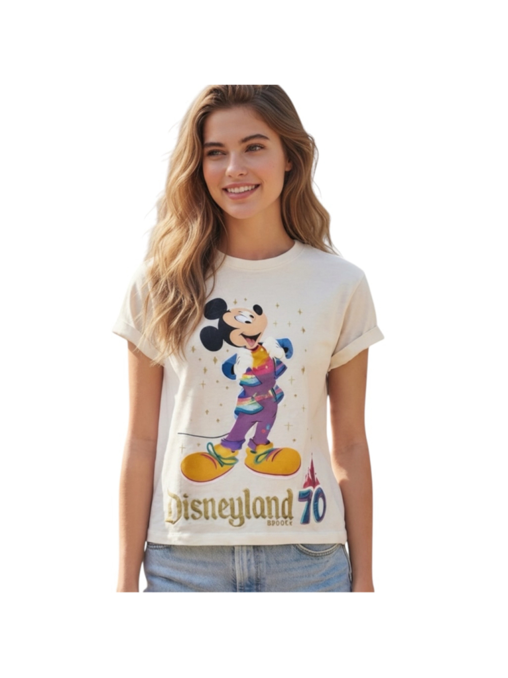 Disney Disneyland 70th Anniversary Mickey Mouse Cream Graphic T-Shirt XS